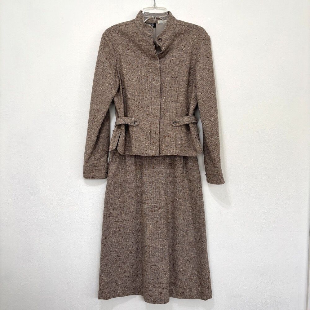 Ellen Tracy Womens Preppy Vintage Midi Skirt Suit 12 Wool Blend Tweed Blazer Set